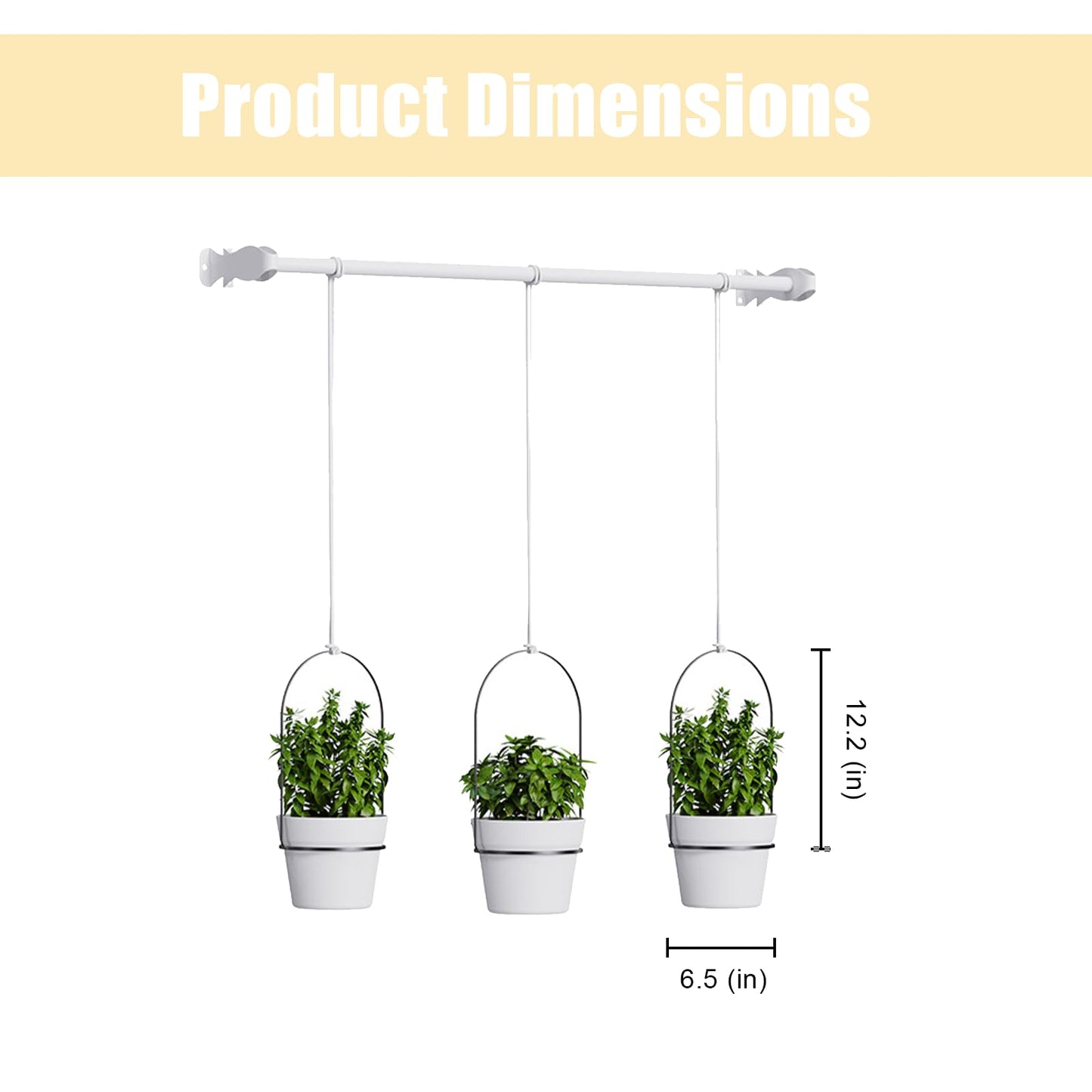 Hanging Flower Pots Set of 3, Indoor/Outdoor Plant Holder with Rod & Chain, Window Herb Garden Planter Shelves - Space-Saving Wall Mounted Pot Set for Succulents, Vines & Flowers (Black)