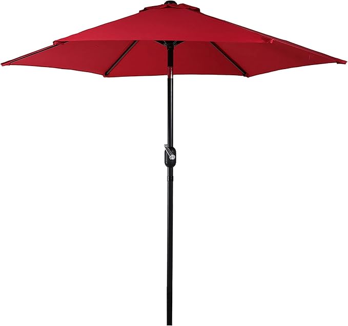 Sunnydaze Outdoor Patio Umbrella - Polyester Table Market Umbrella with Push-Button Tilt and Crank - 6 Sturdy Ribs - Red - 7.5ft