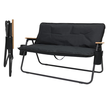 ptlsy 2 Person Camping Chair Oversized Loveseat Camping Chair with Seat Cushion Double Camping Chairs for Adults Heavy Duty Camping Couch Black Outdoor Folding Chair Portable Patio Lawn Chair