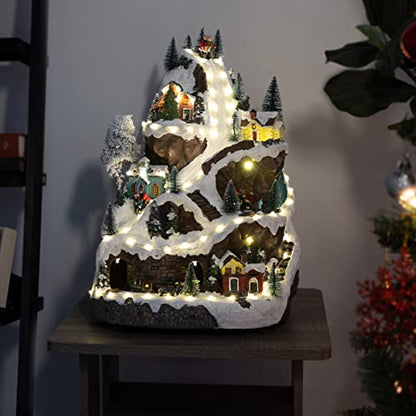 Alpine Corporation 18"H Indoor Animated Winter Wonderland Christmas Tabletop Decor with and Warm White LED Lights and Music, Holiday Display