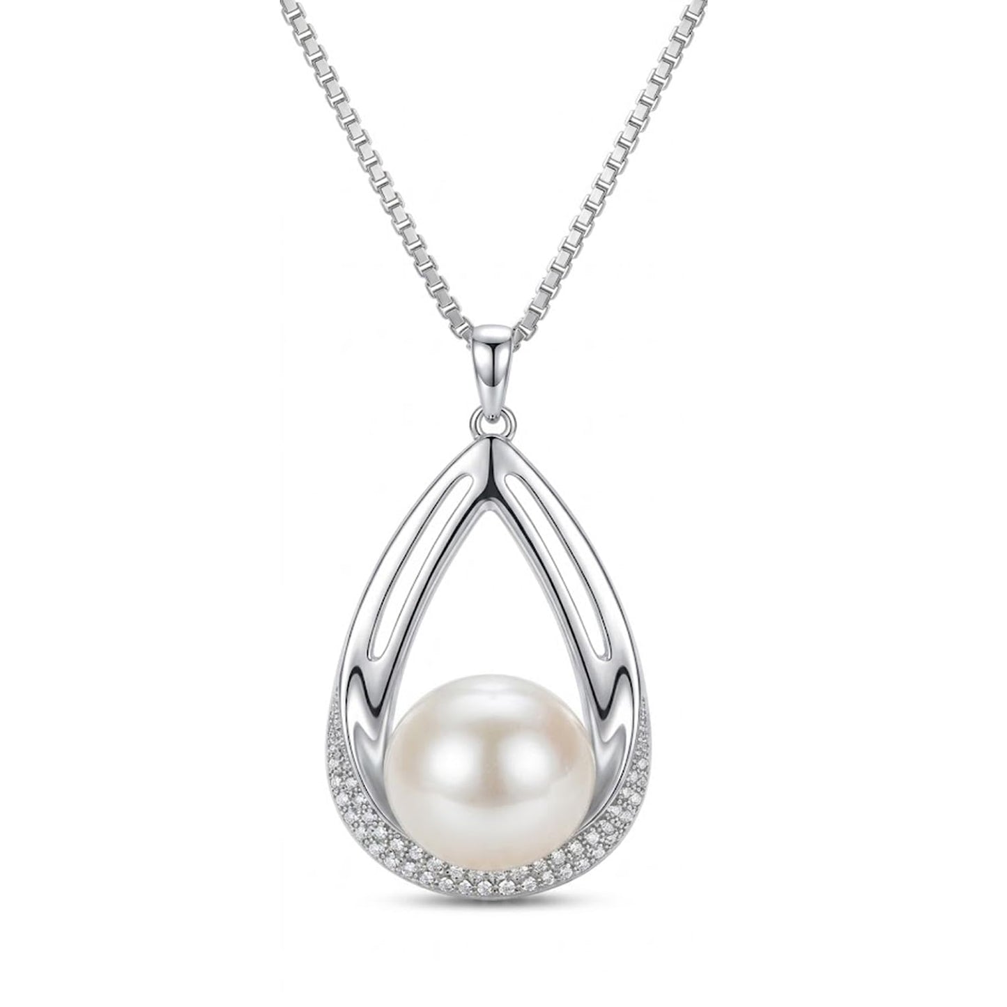 NONNYL Real Pearl Necklace, S925 Sterling Silver Teardrop Cultured Pearl Pendant, Christmas Jewelry Gifts for Women Her, Elegant Anniversary Birthday Gifts for Wife Mom, With Luxury Gift Box