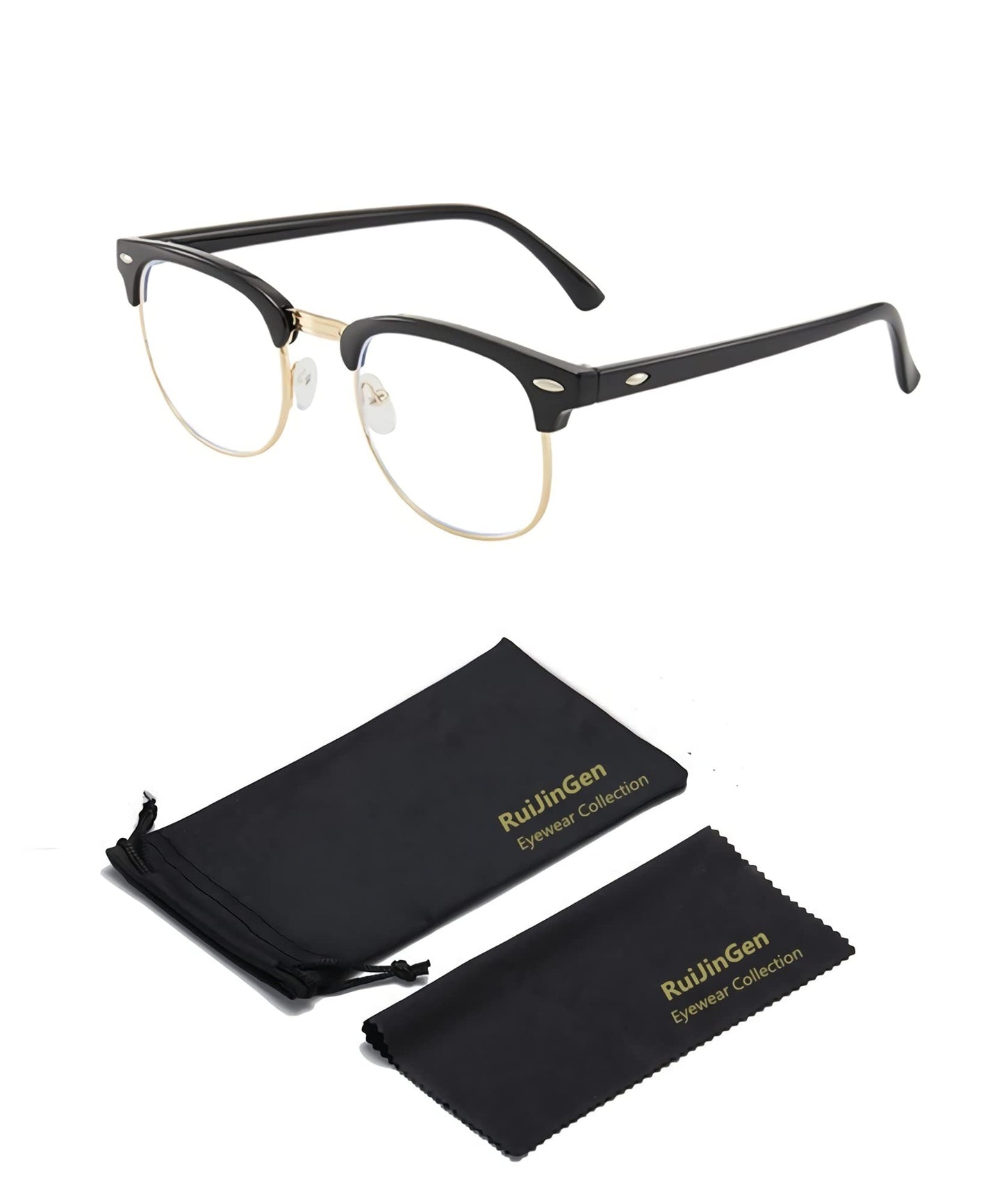 RuiJinGen Computer Gaming Blue Light Blocking Glasses Half frame Retro Semi Rimless Clear Lens Glasses Eyewear Men Women