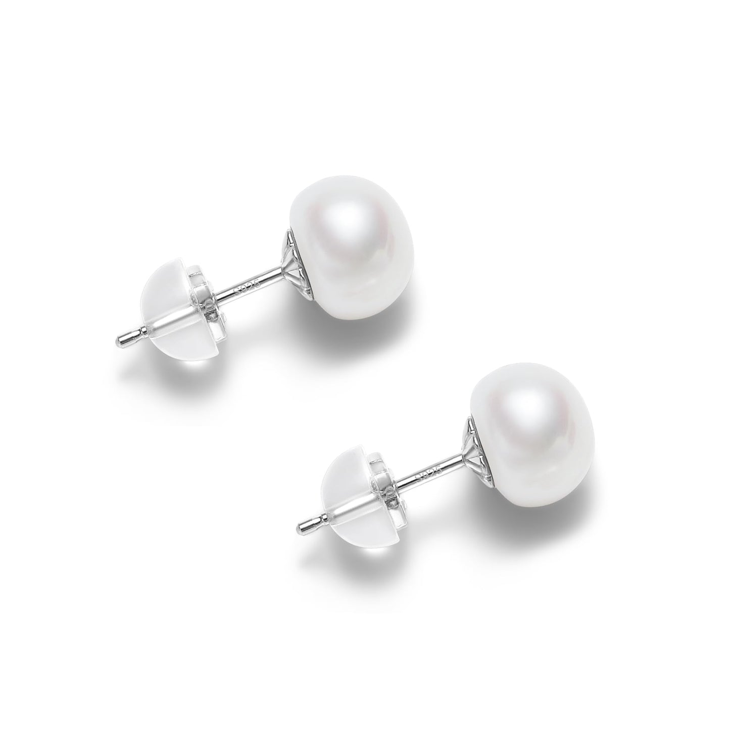 COYATE Pearl Earrings Sterling Silver White Freshwater Pearl Stud Earrings for Women Hypoallergenic 9-9.5mm Simple Elegant Jewelry Gift for Her,Mother,Bride,Friend