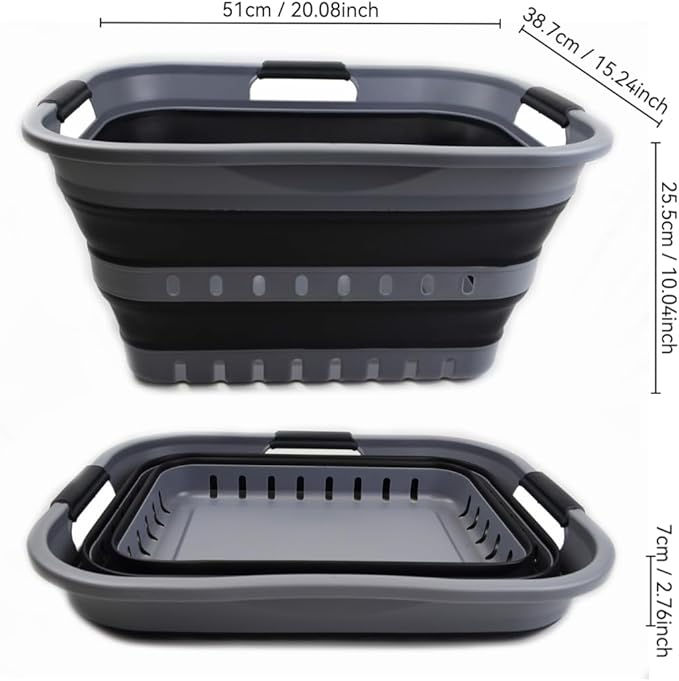 SAMMART 30L Collapsible 3 Handled Plastic Laundry Basket