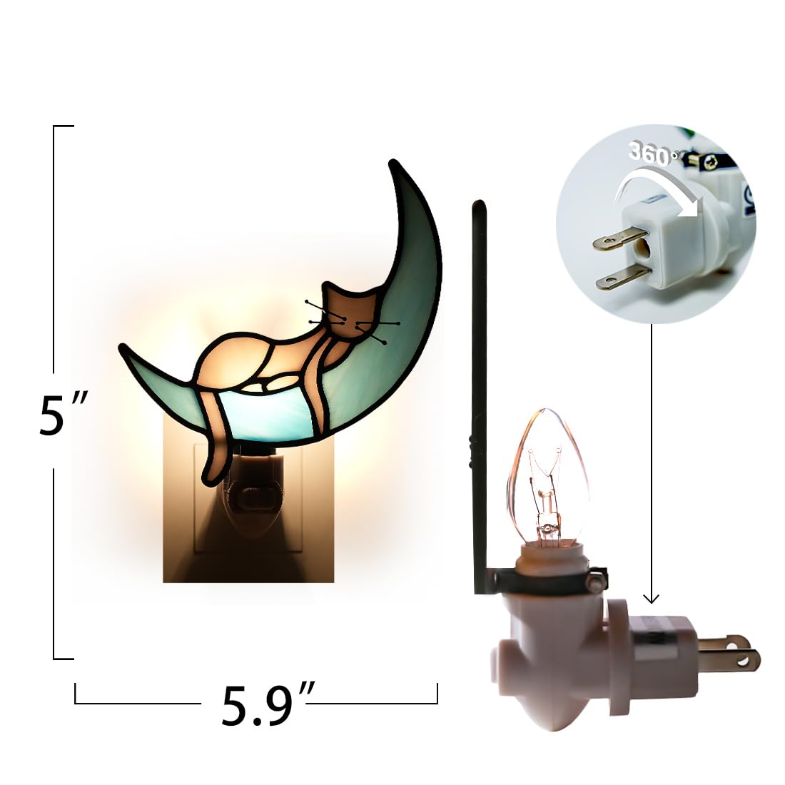BOXCASA Cat on Moon Decor Stained Glass Night Lights Plug Into Wall Decorative,Night Light Plug in Decor for Children's Room Kitchen Toilet Bathroom,Cats Themed Gifts for Women Cat Lover