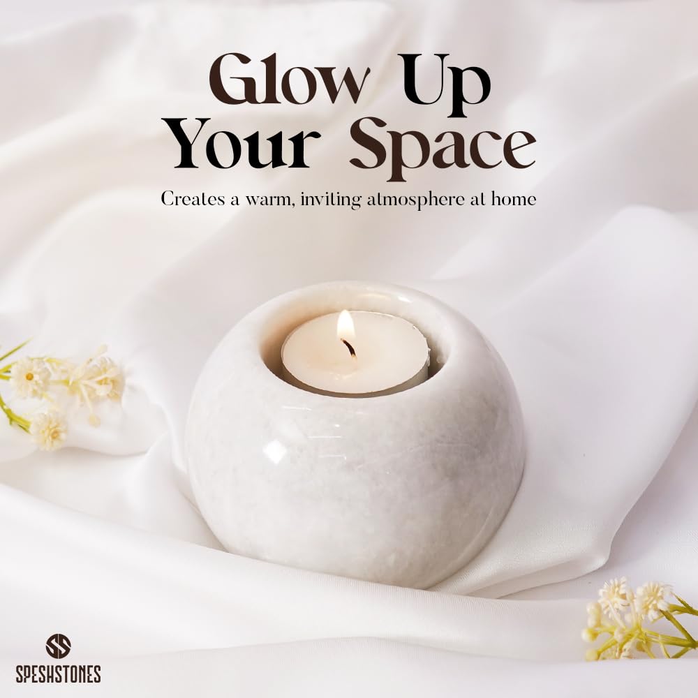 SPESHSTONES Marble Tealight Candle Holder 3.5 Inch White Gifts, Stone Holders for Votive Candles & Small Tea Lights Set of 2 for Birthday, Wedding Decorations