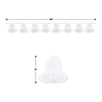 Beistle White Tissue Bell Streamers – 2 Hanging Bell Garland Decorations with Honeycomb Bells and Ribbon for Weddings, Bridal Showers, Engagement Celebrations and Bachelorette Party Decor, 24' Each