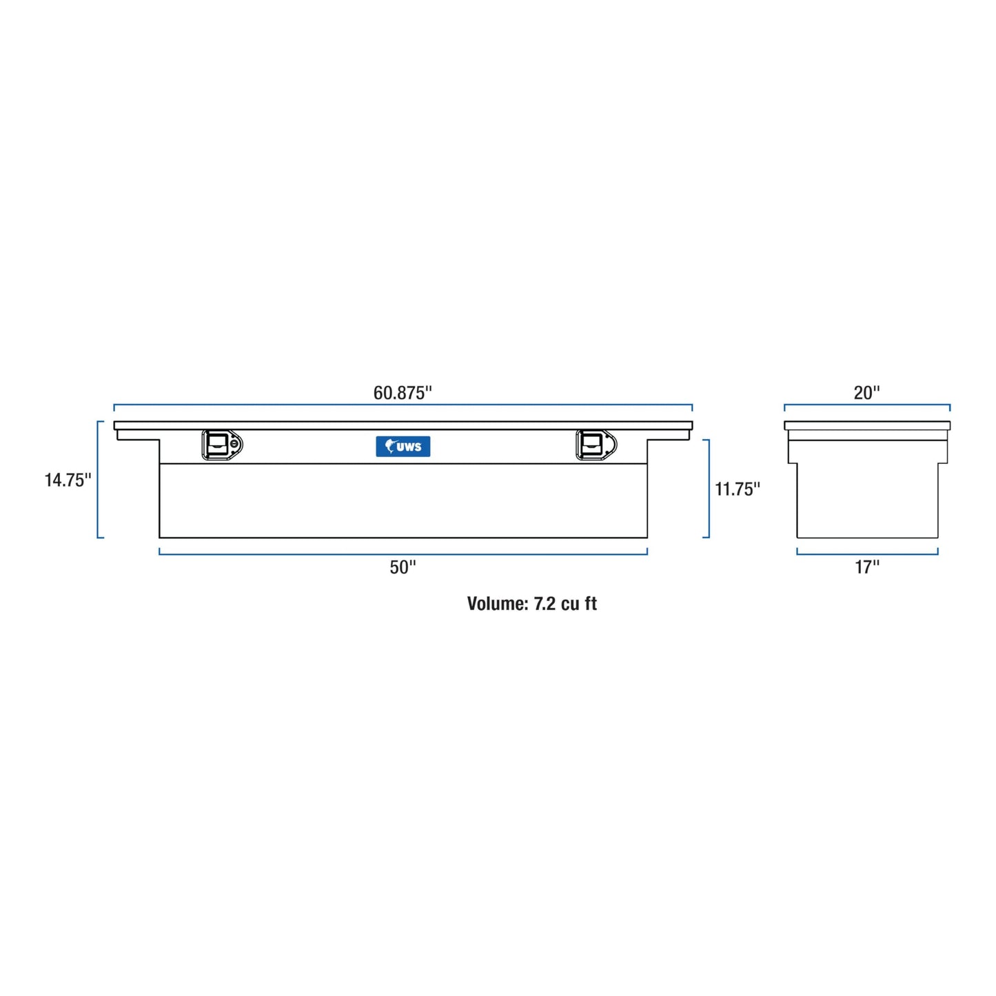 UWS EC10232 60-Inch Gloss Black Heavy-Wall Aluminum Truck Tool Box with Low Profile, RigidCore Lid