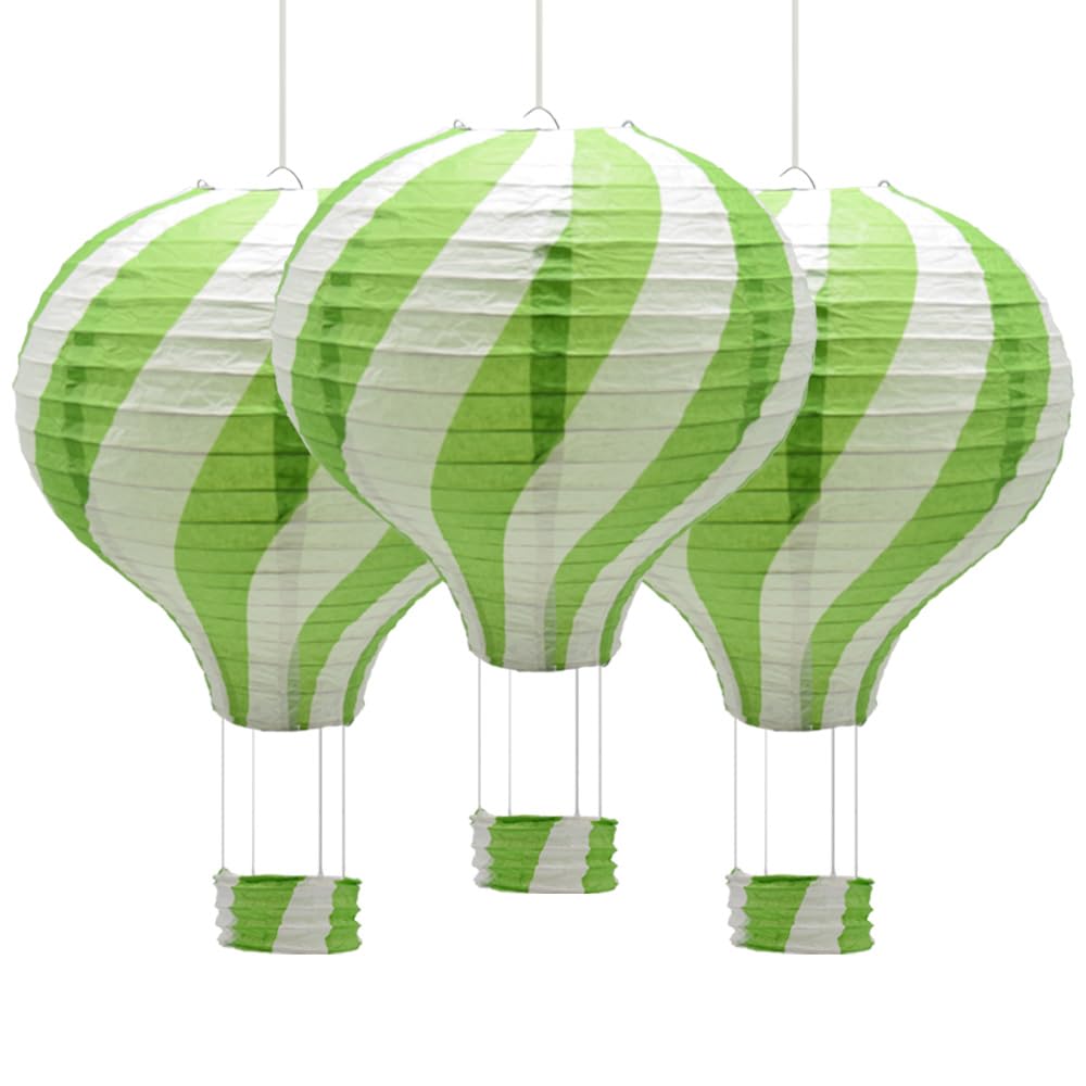 Ruidee 3 Pieces Hanging Hot Air Balloon Paper Lanterns 12 inch Paper Lanterns Set Decoration Ball Lamps for Wedding, Birthday, Anniversary, Christmas (Green)