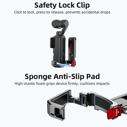 Magnetic Foldable Tripod for DJI Osmo Pocket 4/3 Accessories, Adjustable Aluminum Alloy Expansion Stand with Hidden Mantis Hook, Cold Shoe and 1/4" Screw Holes, Desktop Handheld Hanging Vlog Mount