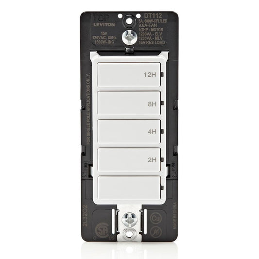 Leviton Countdown Timer Switch for bathroom fan and household lights, 5-10-15-30 min, No Neutral Required, Single Pole, 15A, 1/2 HP/9.8A Fan/Motor, DT130-1LW, White