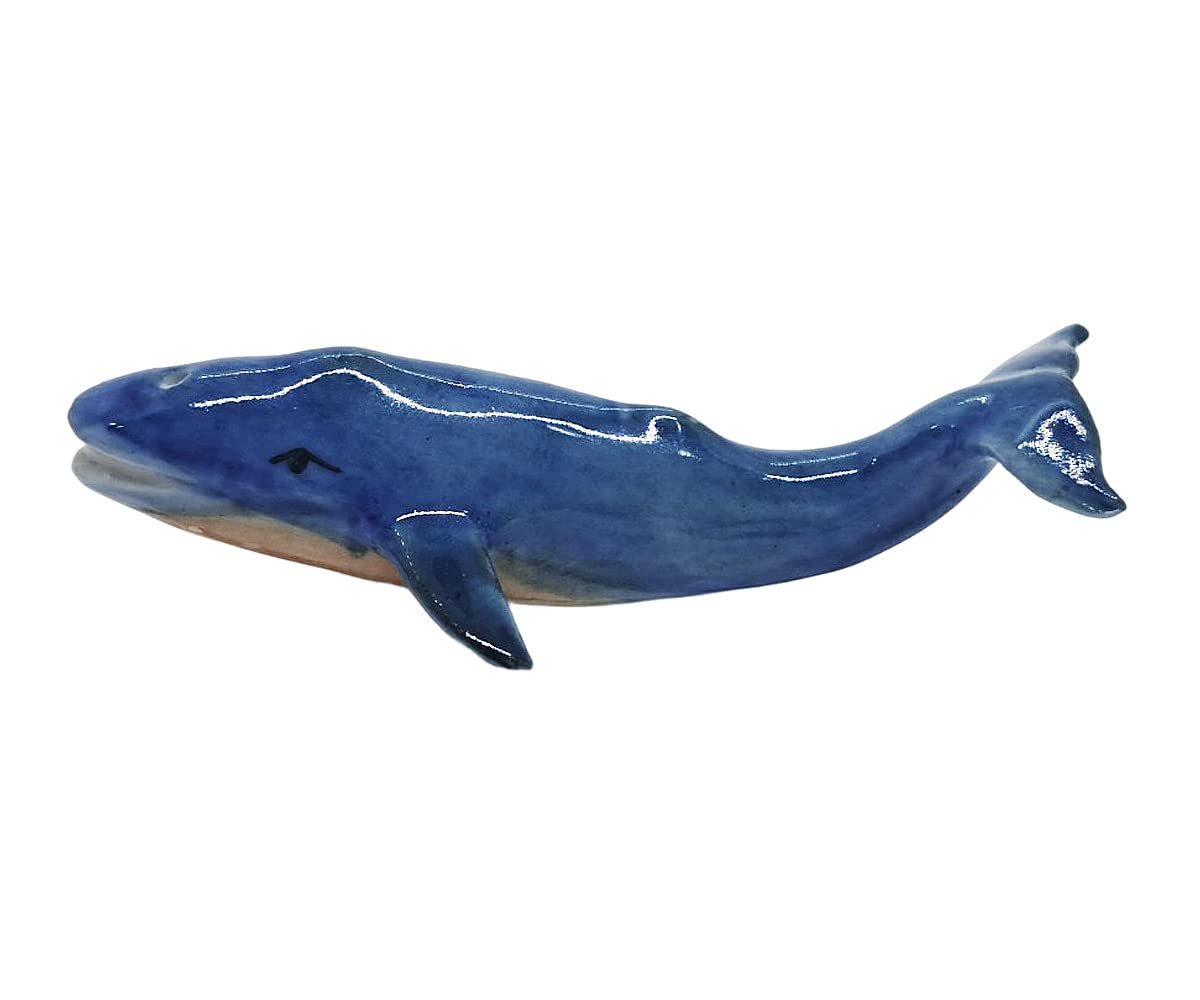 WitnyStore Tiny 2¼" Blue Whale Tail Up Figurine - Miniature Hand Made Ceramic Dolphins Porpoises Whales Marine Mammal Aquatic Sea Animals Fish Porcelain Decorative Collectible Figurines Décor Gifts