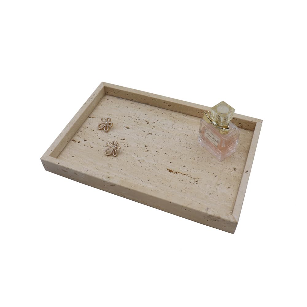 Kesoniku African Natural Marble Tray, 11.8"x7.8" Coffee Table Vanity/Decorative Tray for Jewerly, Watch, Perfume, Rectangle Genuine Marble Stone for Bedroom/Bathroom/Kitchen Countertop
