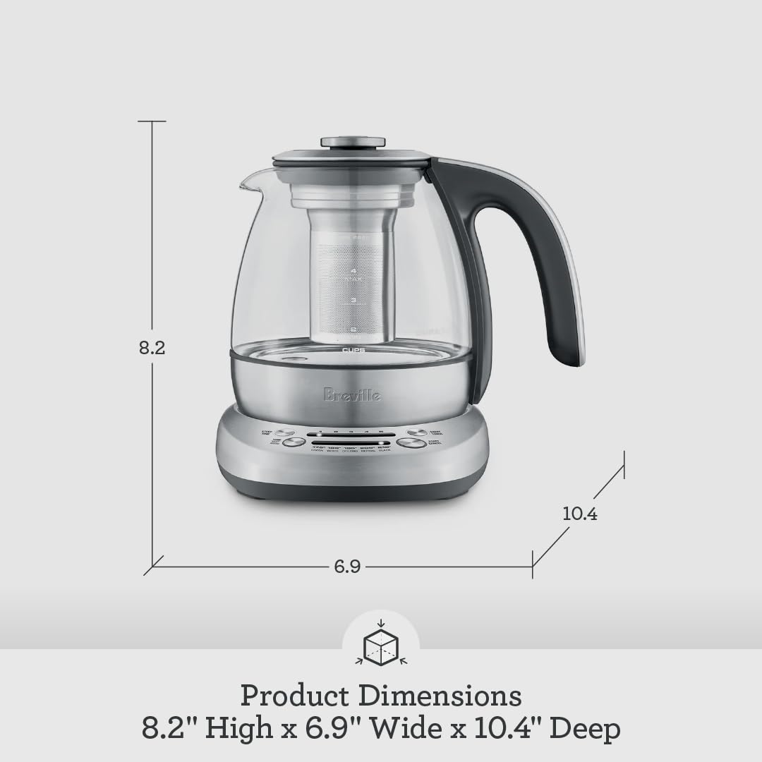Breville BTM500CLR Tea Maker Compact Infuser and Water Kettle, 4 Cup, Brushed Stainless Steel and Glass