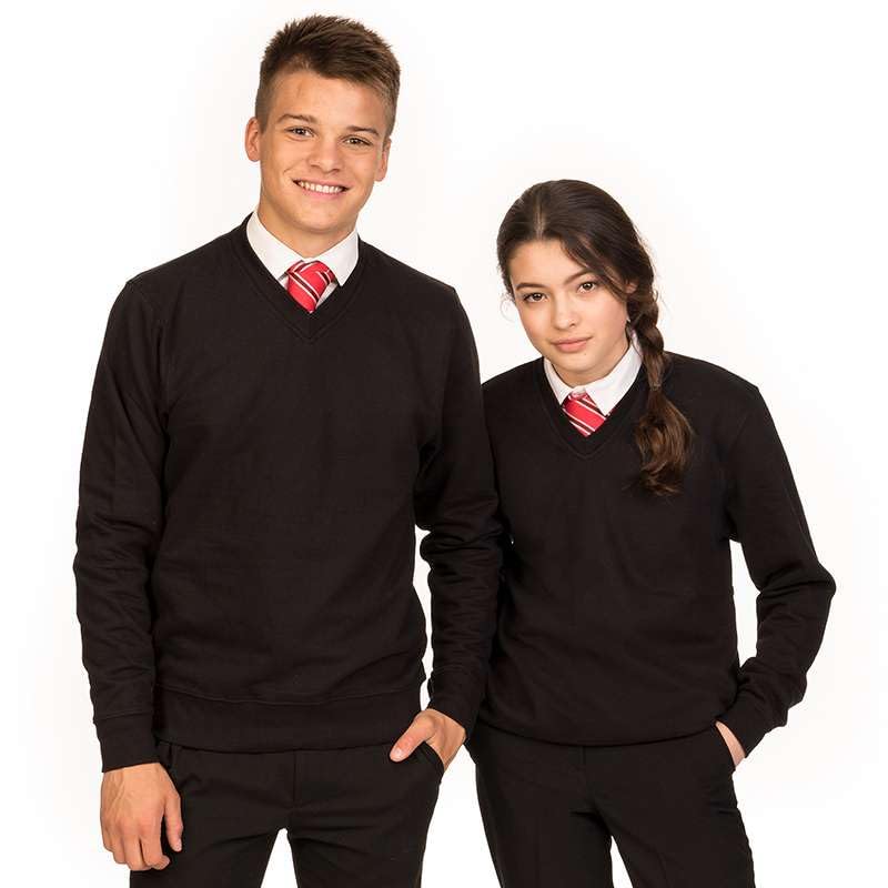 Ages 3-16 Boys Girls Unisex School Sweater V Neck Fleece Sweatshirt Uniform Black Navy