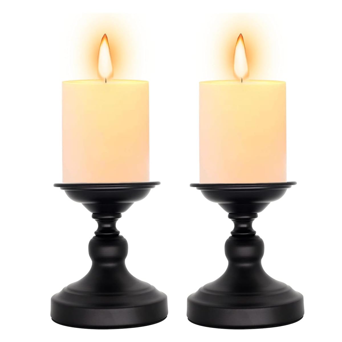 Metal Black Candle Holder for Pillar, Iron Candlestick Holder Stand for Home Coffee Decor Decorations, Table Centerpiece, Wedding Reception (2 Pack)