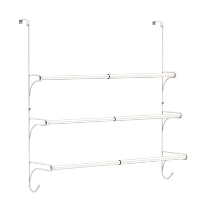 AULEDIO Adjustable Over The Door Triple Towel Rack with Hooks,White