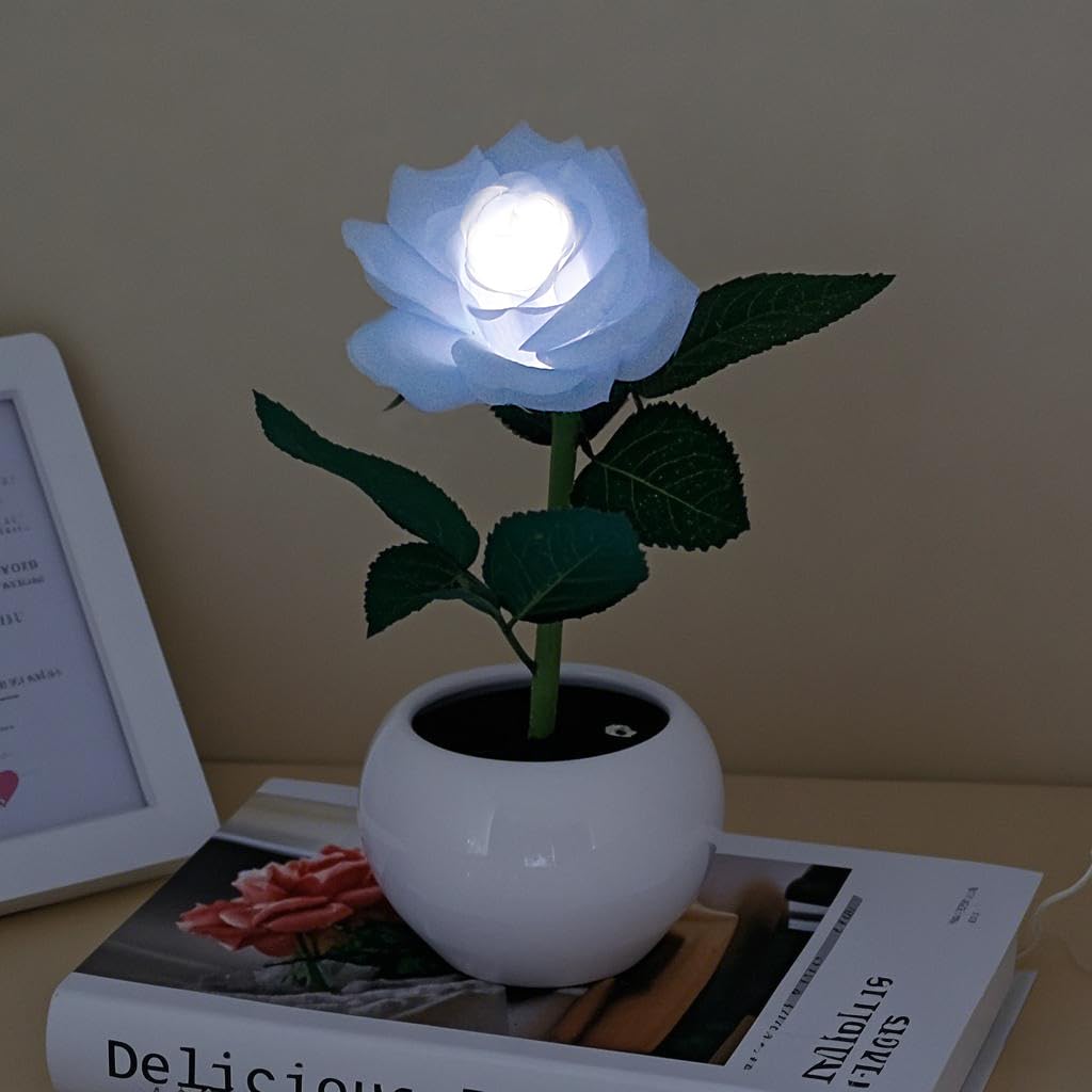 Naimo Artificial Flower Night Light Rechargeable LED Night Lamp Rose Table Lamp for Bedroom Living Room Birthday Party Desktop Home Decor