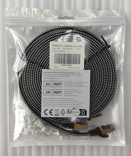 VOIETOLT Cat 8 Ethernet Cable 10M, High-Speed 40Gbps/2000Mhz Flat Braided Internet Cable, Gigabit STP RJ45 Network Cable Compatible for PS4/5, for Modem, PC/Laptop