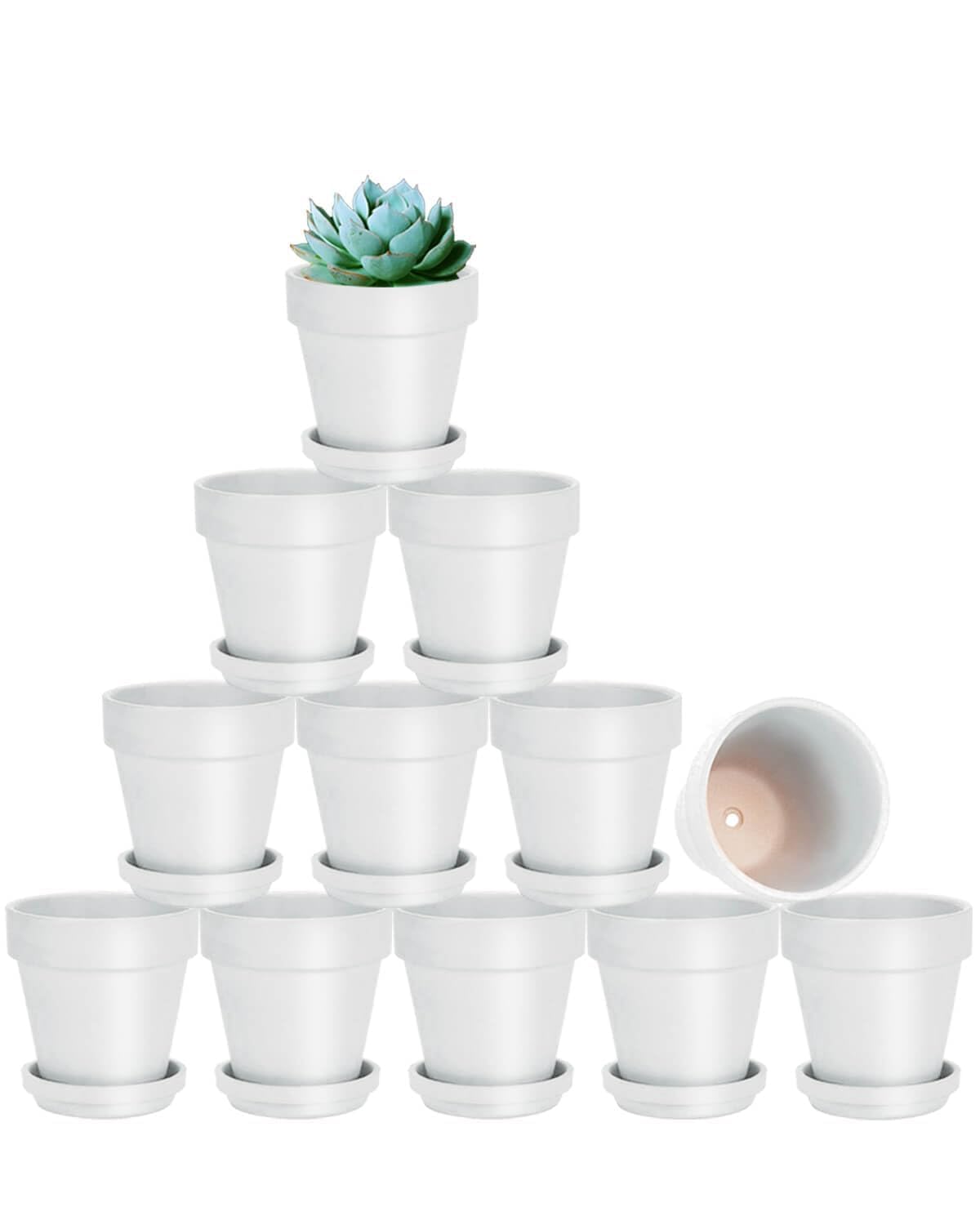 vensovo 3 inch White Terracotta Clay Pots for Plants with Saucer - 12 Pack Small Terra Cotta Planter Great for Garden Windowsill Indoor & Outdoor Wedding Favors Gifts