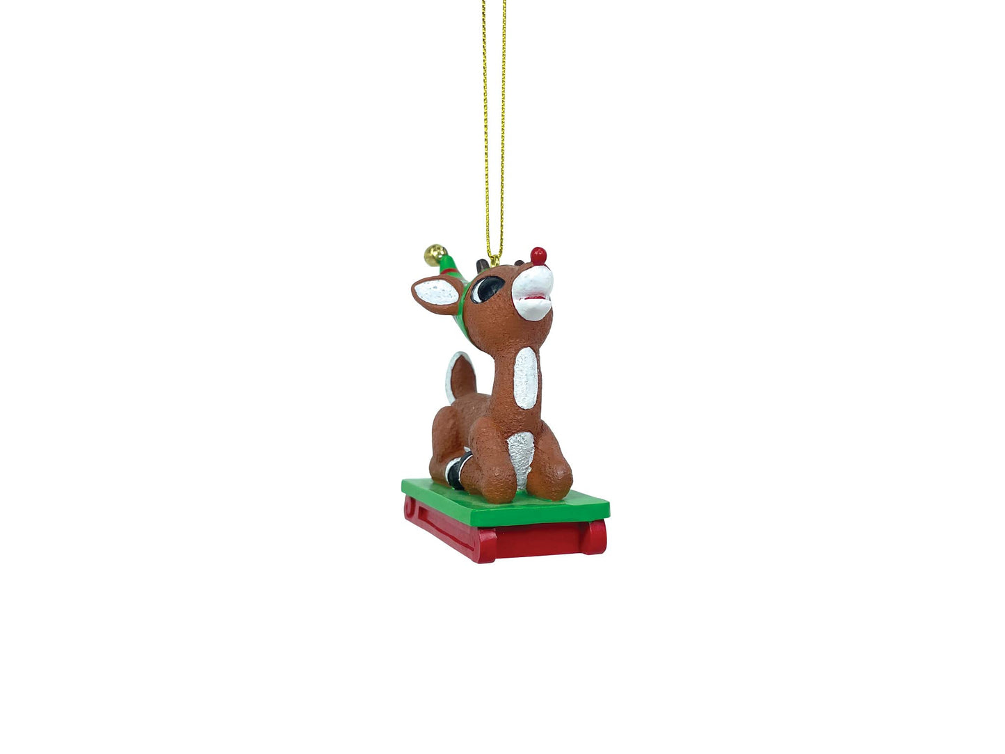 Department 56 Rudolph The Red-Nosed Reindeer Riding a Sled Hanging Ornament, 2.95 Inch, Multicolor