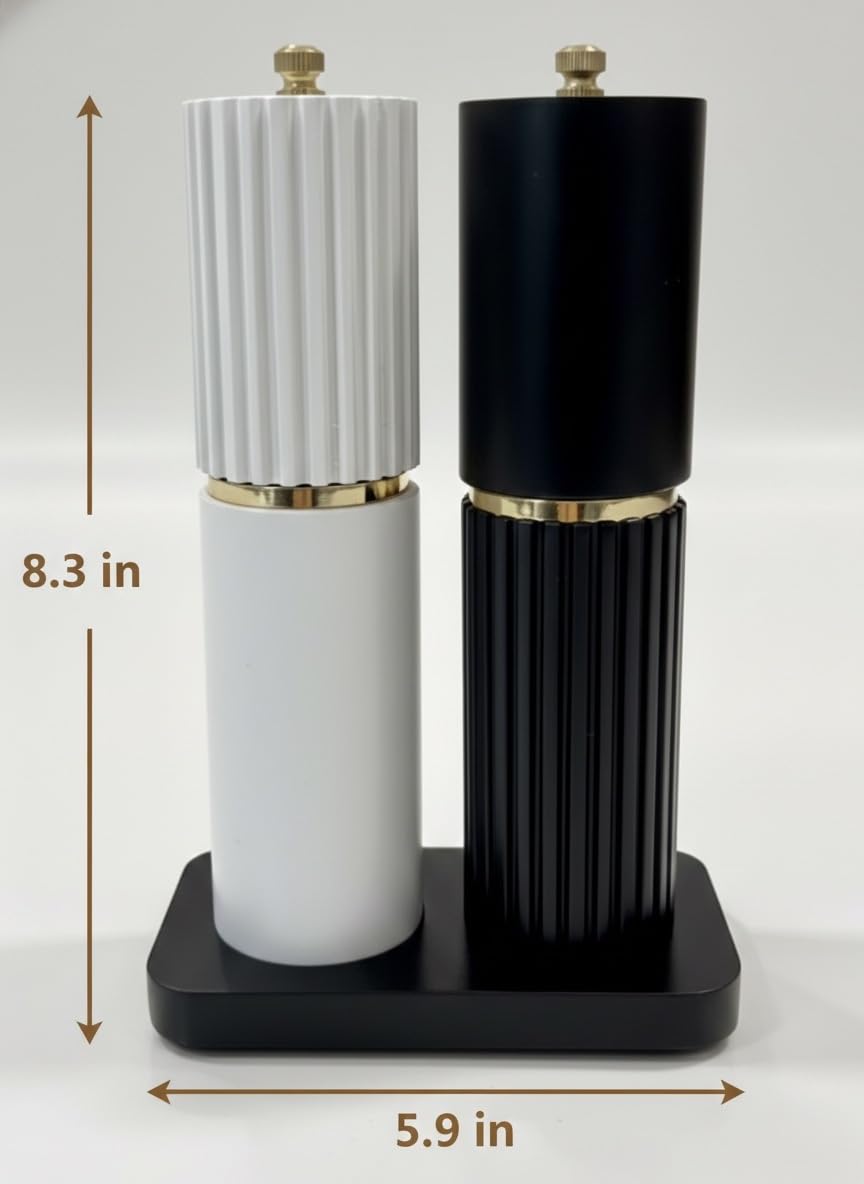Wincial Premium Acacia Wood - Salt and Pepper Grinder Refillable Set 8", with Adjustable Coarse Settings - Rust Resistant and Professional Grade Ceramic Grinding | Black and White