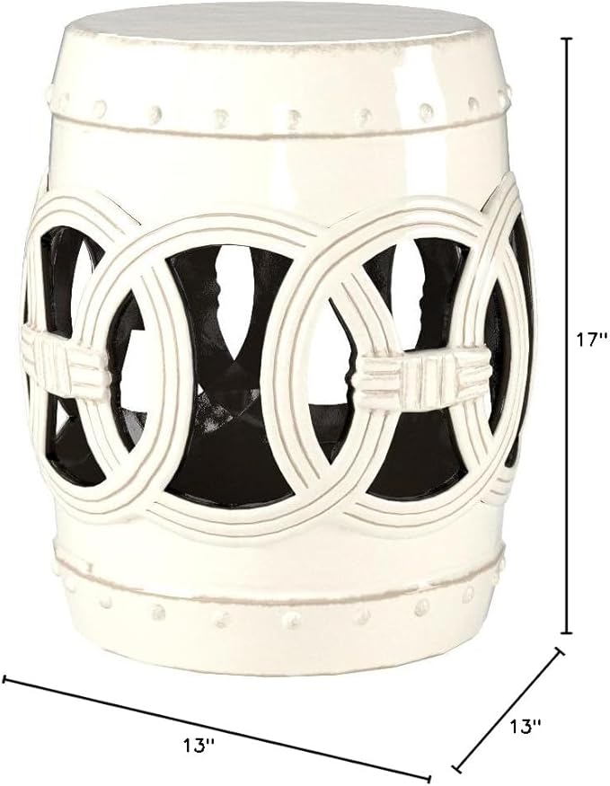 SAFAVIEH Home Collection Double Coin Cream Ceramic Indoor/ Outdoor Decorative Garden Stool (Fully Assembled)