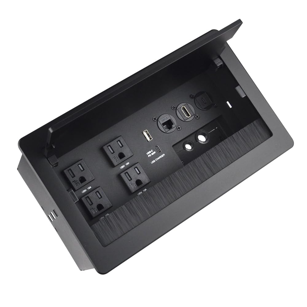 Conference Table Power hub Conference Table connectivity Box recessed Outlet Desk Outlet recessed Power Strip USB-c 65W Outlet Plug with USB Ports countertop Outlet Socket (Black)