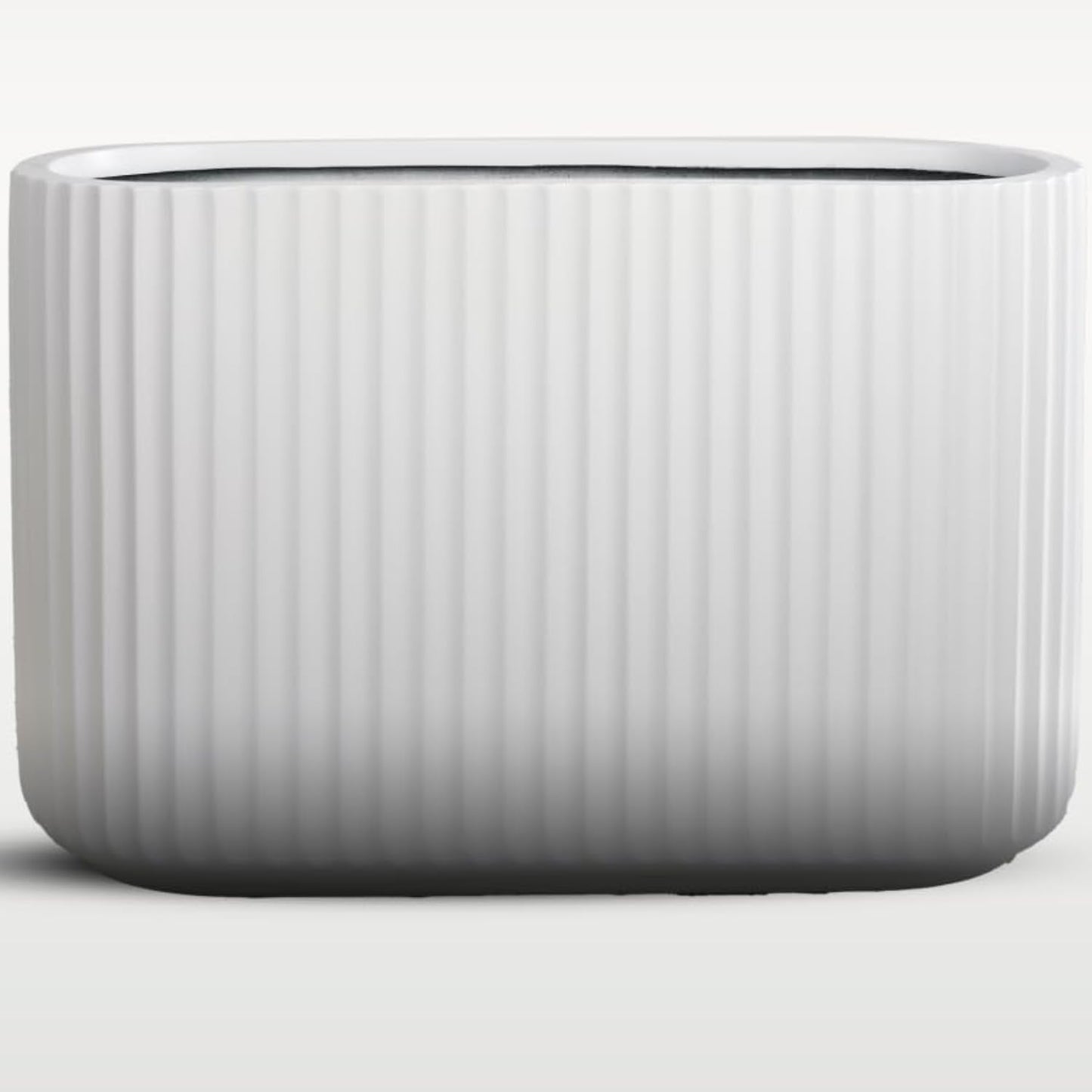 Wil & Vic 89s 15" H x 24" L Sirius Fiberglass Planter, Round Indoor and Outdoor Plant Pot with Drainage Hole, Lightweight, Durable Minimalist Home, Included Extra Coco Mats, White