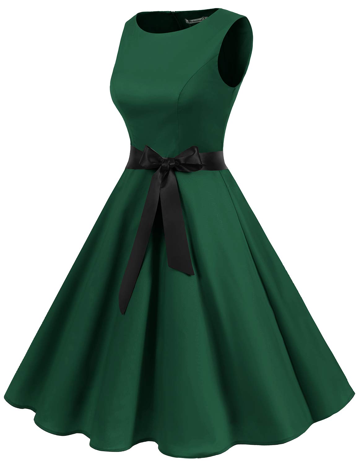 Gardenwed Women's Vintage Cocktail Party Dress Boatneck Sleeveless 1950s Retro Rockabilly Swing Dresses Dark Green XS