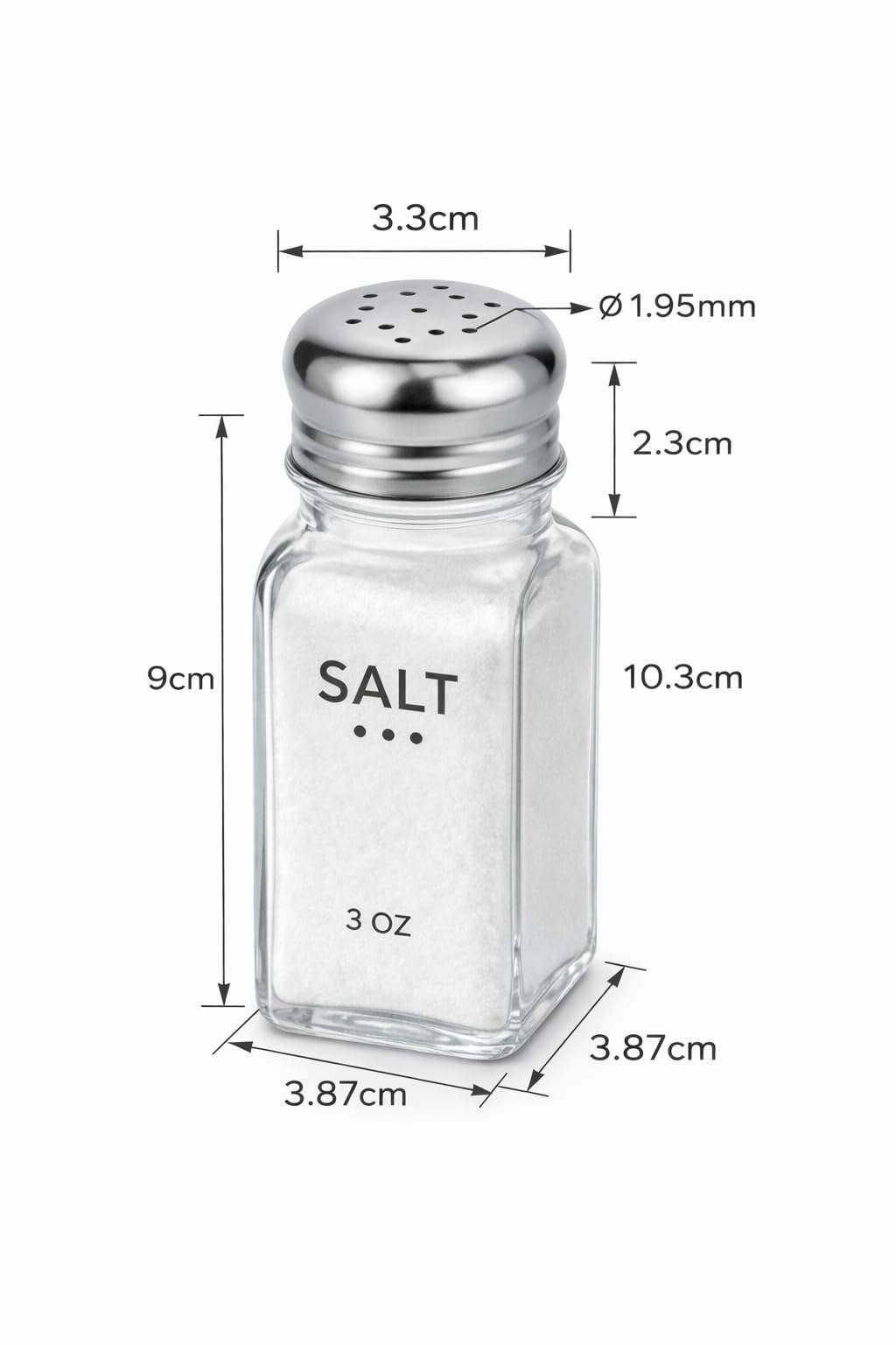 HESSION Salt Shaker and Pepper Shaker Set of 4, Refillable Glass Spice Shakers with Holes and Lids, Stainless Steel Spice Dispenser, Modern Kitchen Decor Seasoning Containers for Dining Table (3oz)