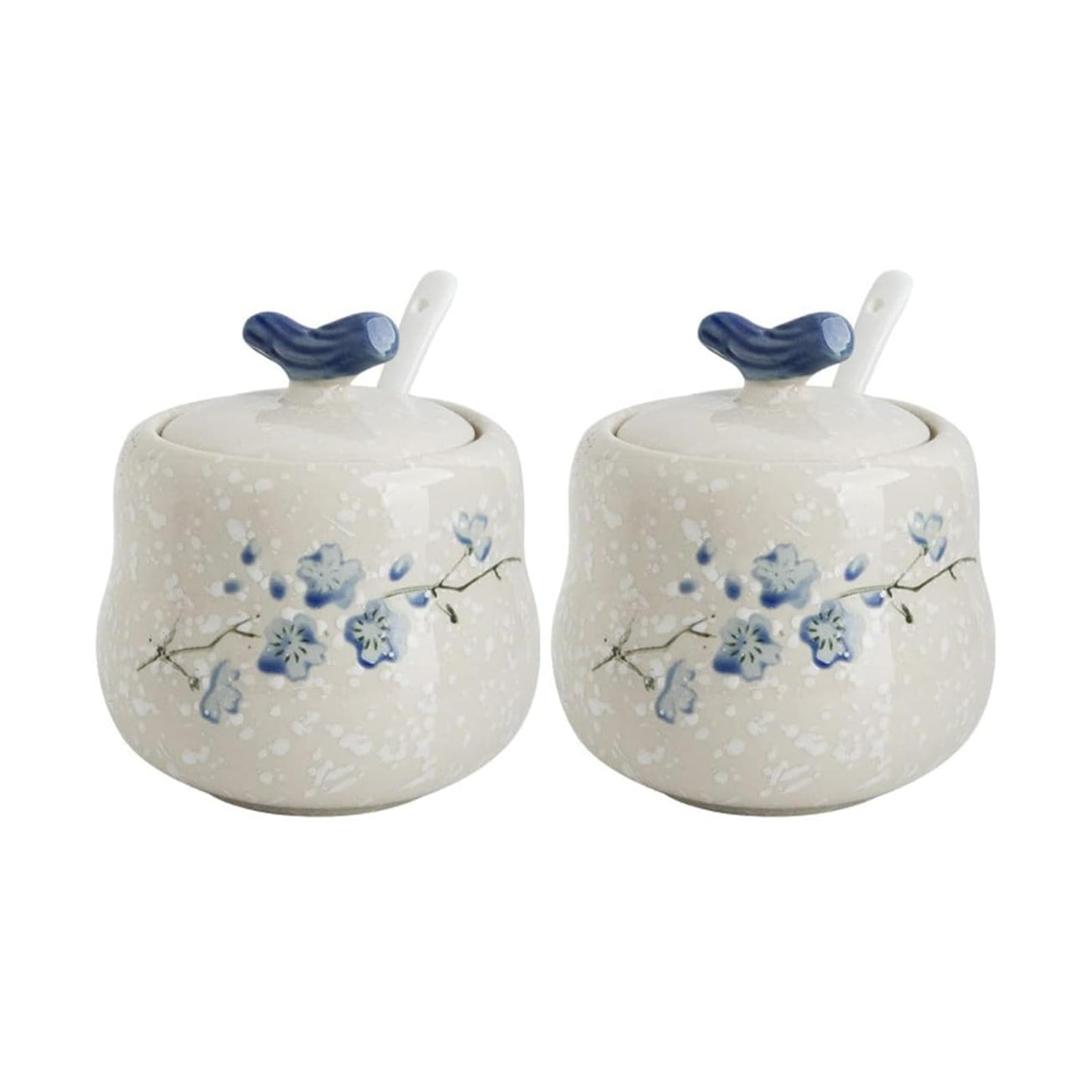 YMYL Ceramic Sugar Bowl with Lid and Spoon Set of 2, 13.5oz Porcelain Condiment Pots Salt Bowl Sugar Jar Seasoning Jars Set for Kitchen, Dishwasher Safe