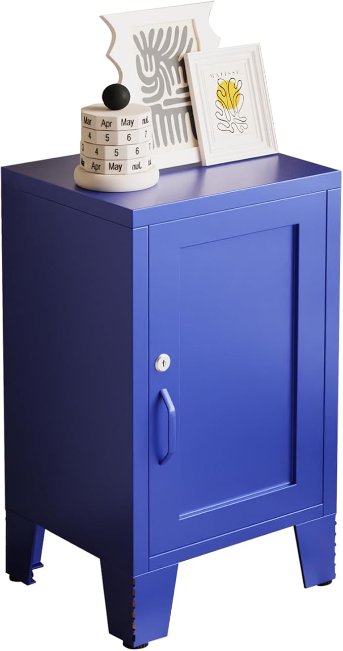ALBAD Metal Nightstand with Lockable Cabinet, Compact Mini Locker Bedside Table