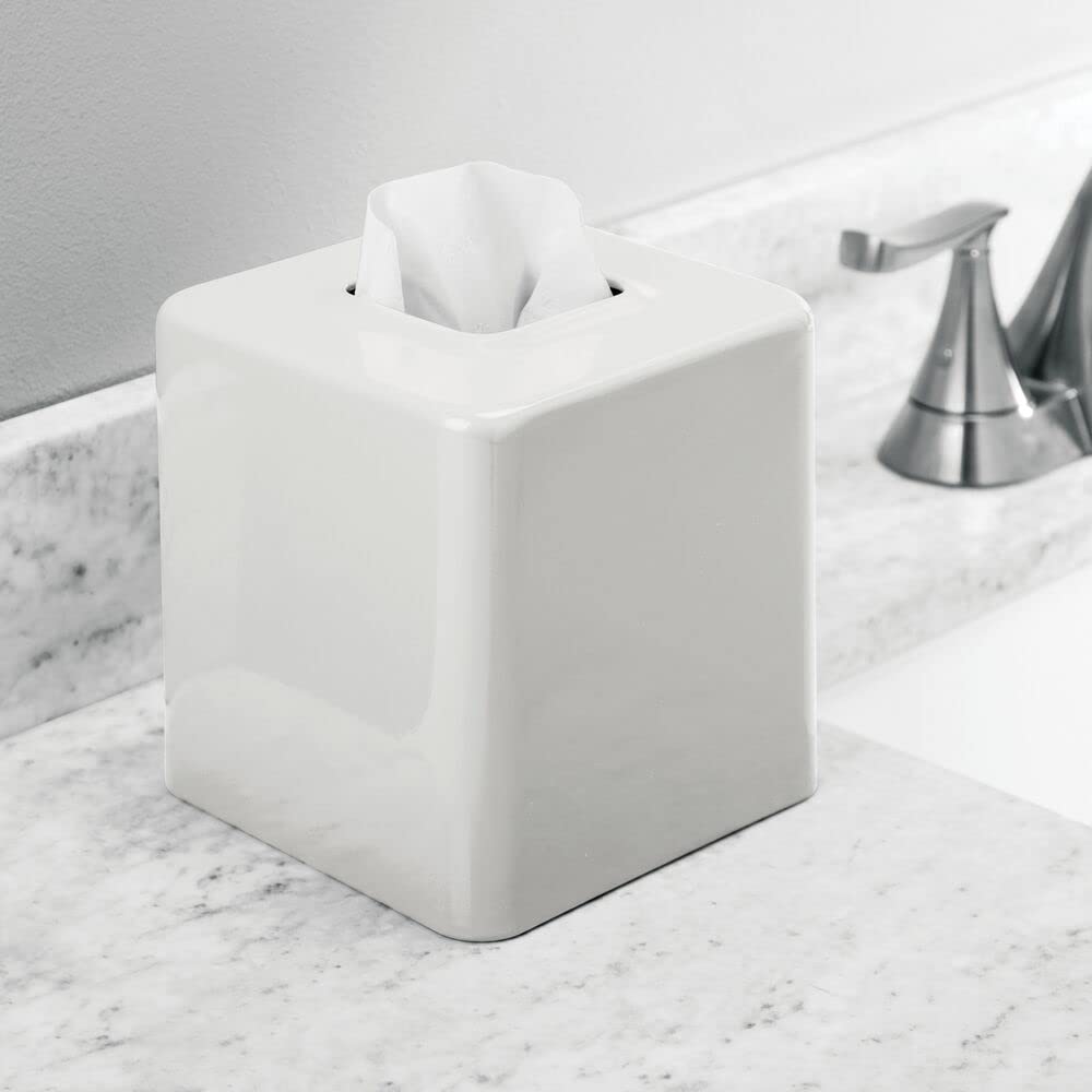 mDesign Metal Square Tissue Box Cover, Modern Facial Paper Holder, Accessories for Bathroom Vanity Countertop, Bedroom Dresser, Night Stand, Desk, Office, End Table, Unity Collection, Light Stone Gray