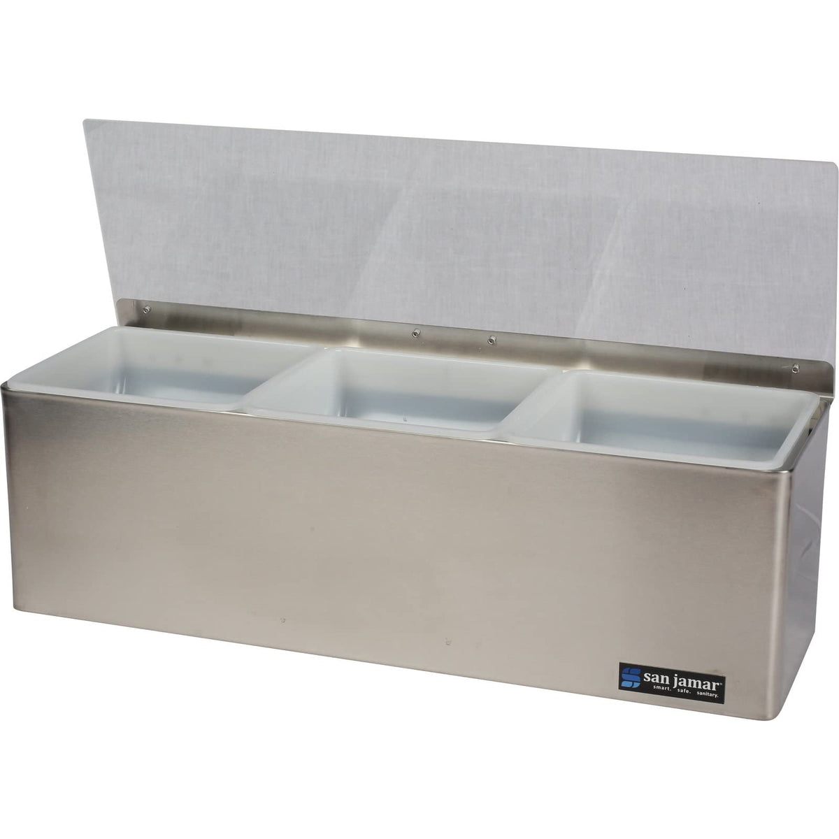 San Jamar Ez-Chill Garnish Center Condiment Holder with Hinged Lid for Kitchen, Bar, And Restaurants, Stainless Steel, 3 Quarts, Silver