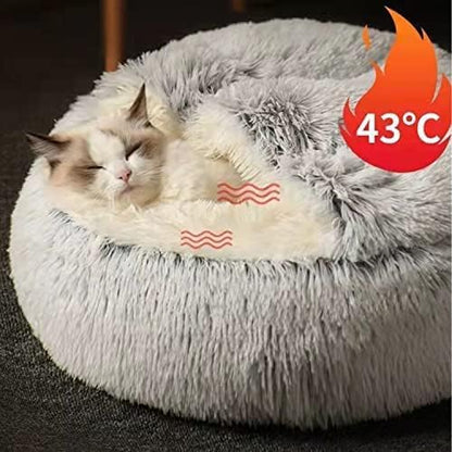 SUOXU Calming Cat Bed Small Dog Bed,Warm Cosy Soft Plush Winter Indoor Cat Cave Bed,Anti Slip Bottom Machine Washable Anti-Anxiety Hooded Pet Bed Sofa Bed for Puppy/Small Medium Large Cats(under 10kg)