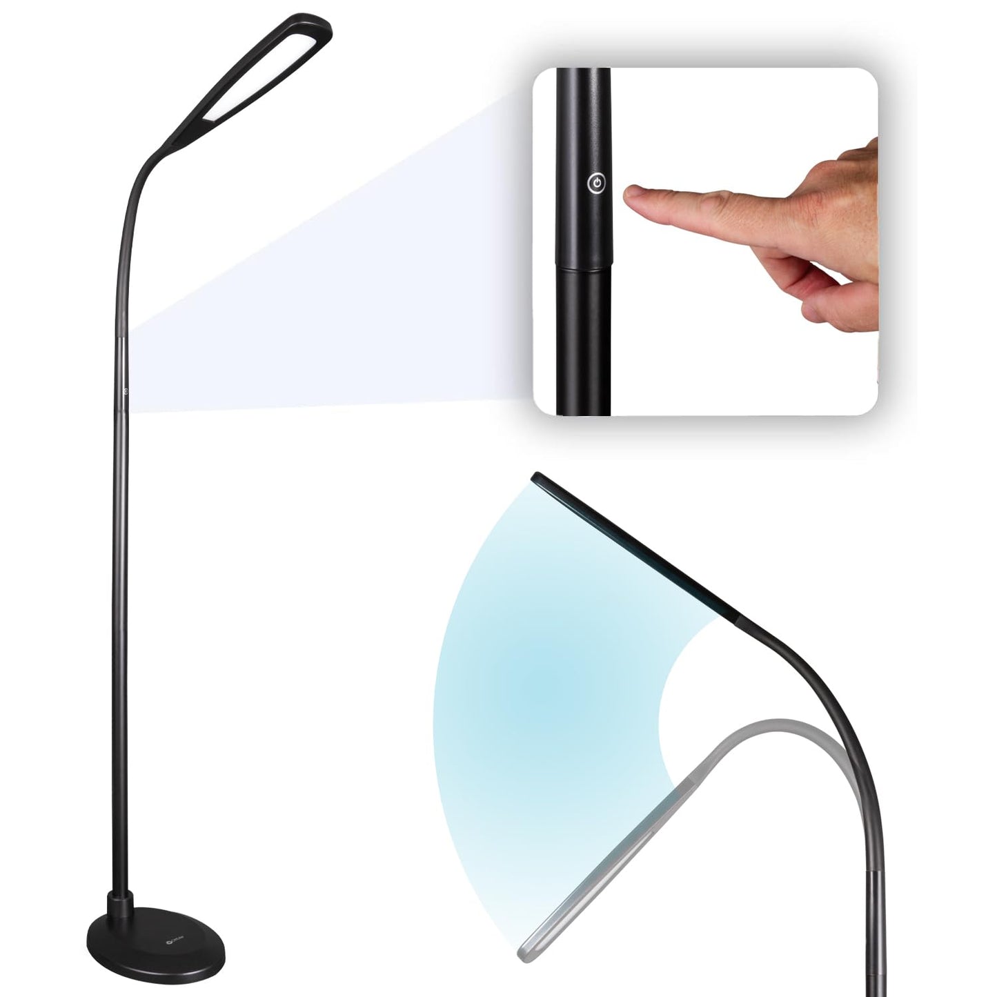 OttLite ClearSun Flex LED Floor Lamp, Touch Activated Controls, Adjustable Neck, Smart Memory Feature, Great for Book Light, Floor Lamps for Living Room, Reading Light, Standing Lamp