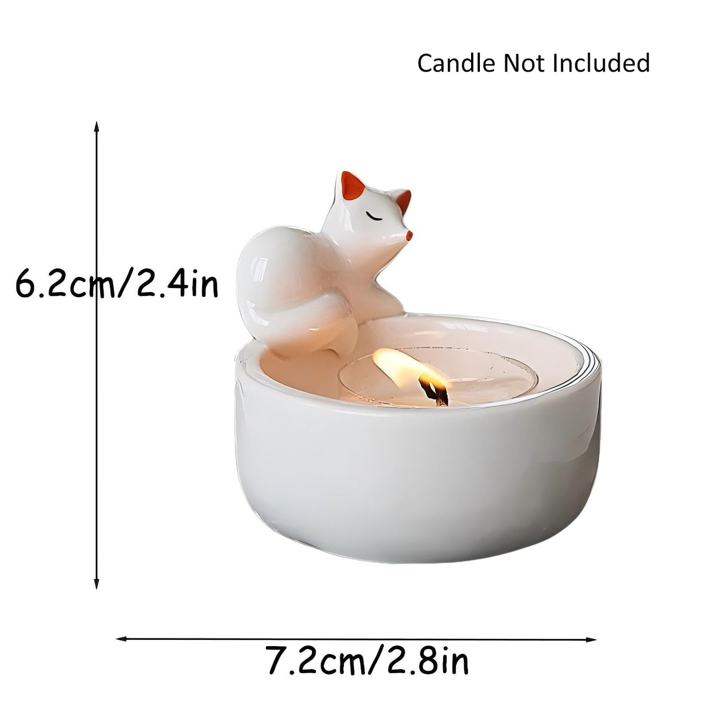 WARMCITY Handmade Animal Candle Holder, Lovely Kitten Canlestick Holder, Cartoon Figures Warming Its Paws Cute Light Holder for Candle Lovers- Candle NOT Included (Fox Red)