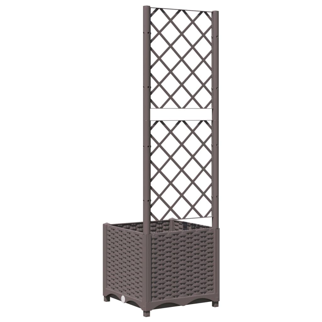 mtlskopl 54" Brown Square Planter with Trellis, 15.7"x15.7" Wood-Look Polypropylene, Modern Matte Garden Box for Patio Balcony