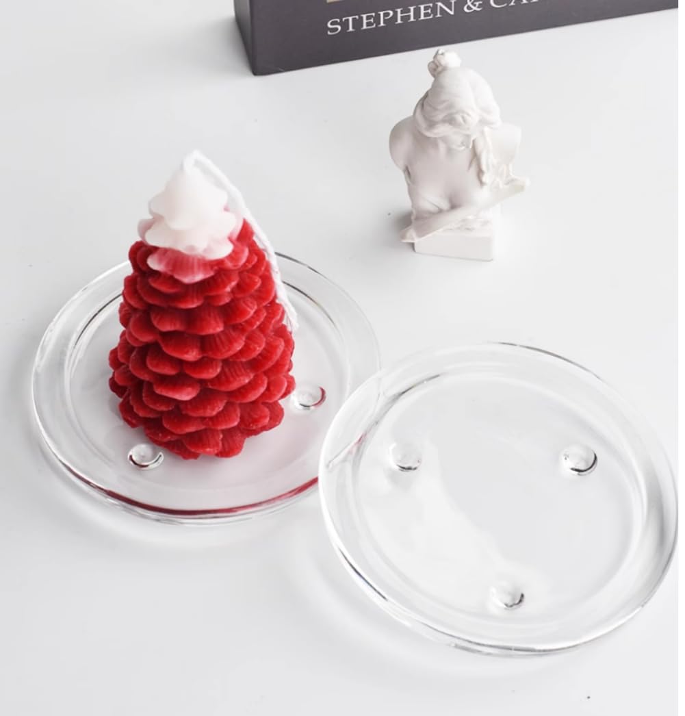 Cumuiu Glass Candle Holder 2 Pack 5 Inch Clear Beautiful Transparent Round Candle Plate (2pack 5inch)