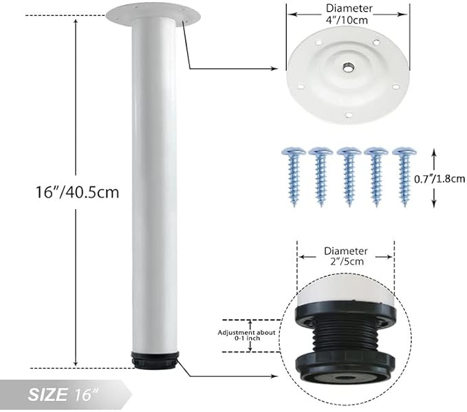 QLLY 16 Inch Adjustable Metal Coffee Table Legs, Heavy Duty Round Furniture Legs