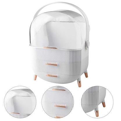 Multi-Function Make Up Case Dustproof Cosmetic Storage Box, Organizer Skin Care Products Jewelry Organizer Finishing Box for Bedroom Bathroom Desktop (White)