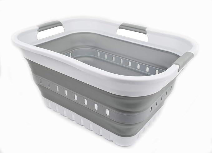 SAMMART 30L Collapsible 3 Handled Plastic Laundry Basket