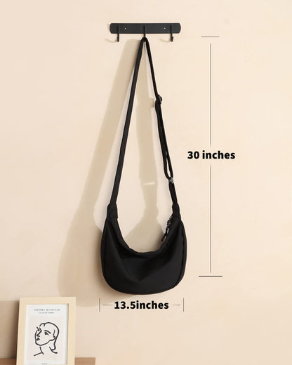 Small Sling Crossbody Bag for Women Men, Mini Crescent Bag with Adjustable Strap, 2 Zippers Lightweight Nylon Shoulder Waist Fanny Pack Belt Bag for School Sport Casual Travel Hiking Work, Black, Small, Causal