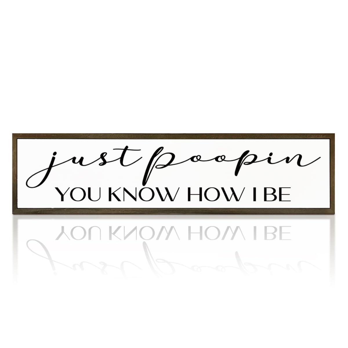 WKYAER Bathroom Wood Sign, Just Pooping You Know How I Be Sign, Funny Restroom Wall Decor, Toilet Humor Signs for Bathroom Decors, Shelf Decoration, Rustic Wood Hanging Signs, 17.8x4x1.2 inches