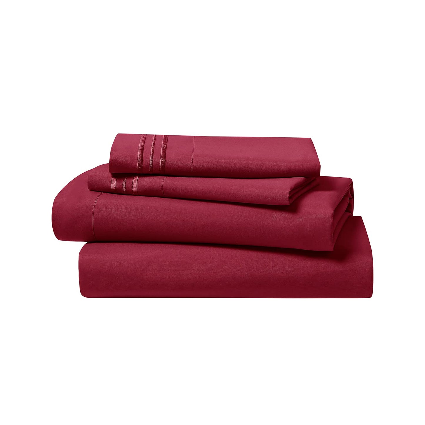 Clara Clark Bed Sheets, Premier 1800 Series 4 Piece Bed Sheet Set, Deep Pocket, Wrinkle, Fade, Stain Resistant, Luxury Soft Bedding Sheets & Pillowcases, Queen, Burgundy Red