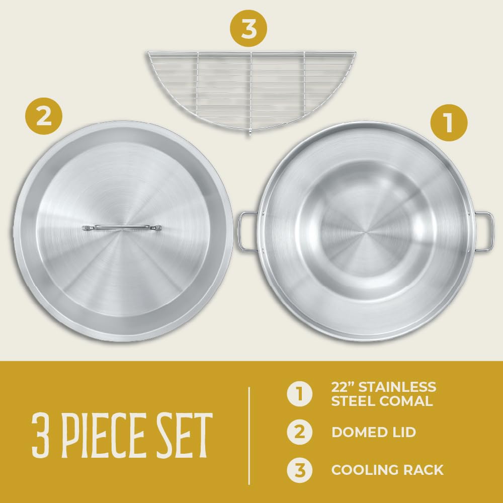 CONCORD Stainless Steel 3 Piece 22" Comal Cookware Set. Comales Discada Set