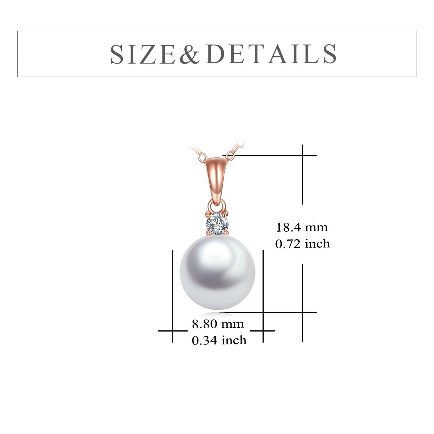14K Gold Pearl Pendant Necklace for Women (Freshwater Cultured Pearl), Real Gold Present Jewelry Gifts for Wife Girlfriend Mother Mom, 16"-18" (2-rose gold)