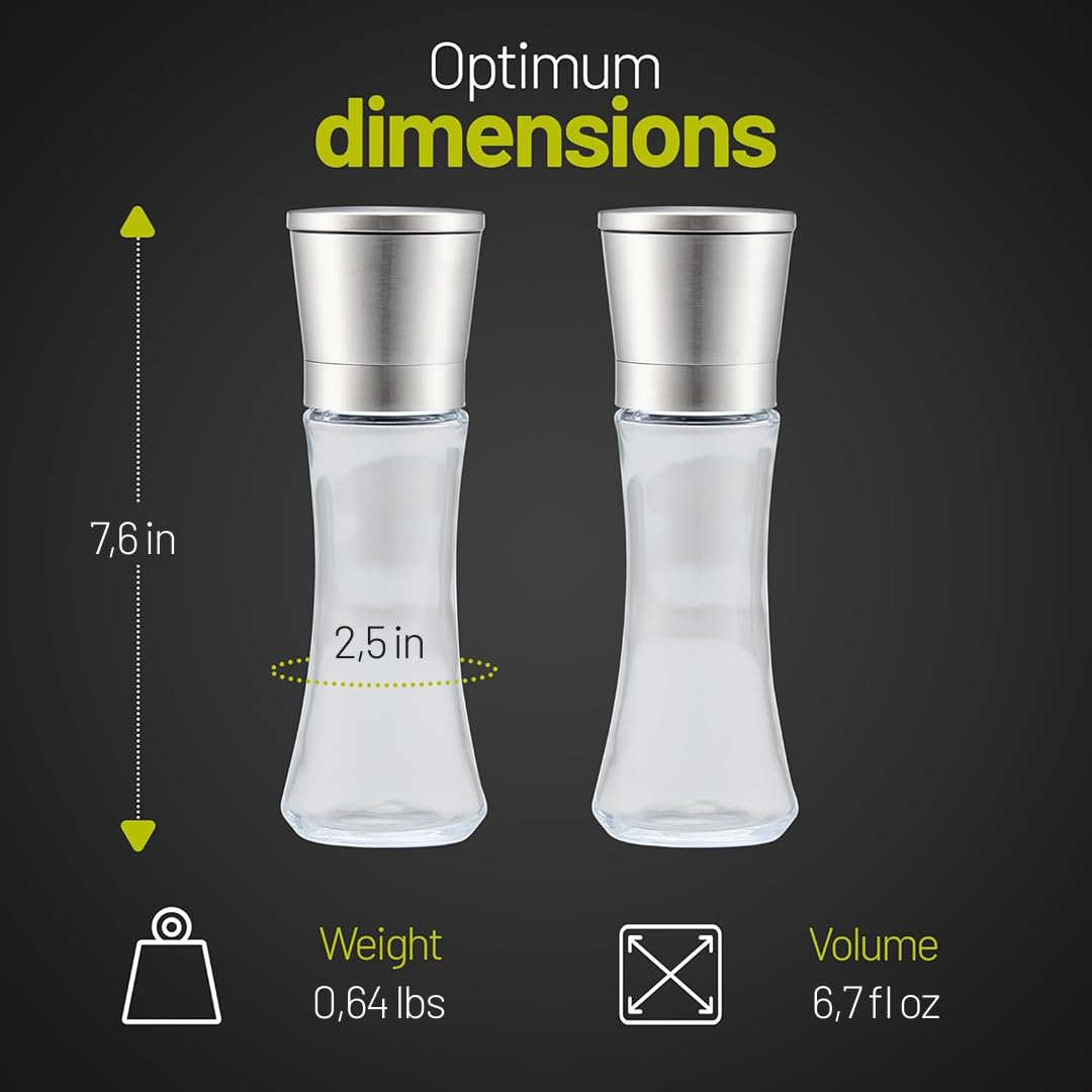 ZOLMER® Premium Stainless Steel Salt and Pepper Grinder Set manual | Adjustable Ceramic Grinder for Salt and Pepper, Chili and more - Big Silver [No Spices Included]