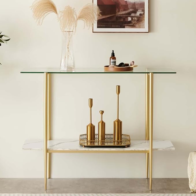 LumFurn Glass Console Table for Living Room, Foyer & Entrance, 2-Tiers